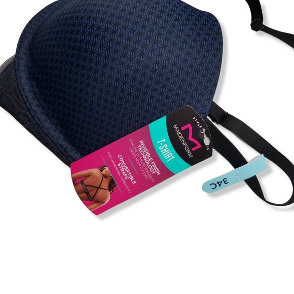Maidenform 34C Devotion Demi Bra Navy Black Lightly Lined Underwire Convertible - Picture 5 of 7